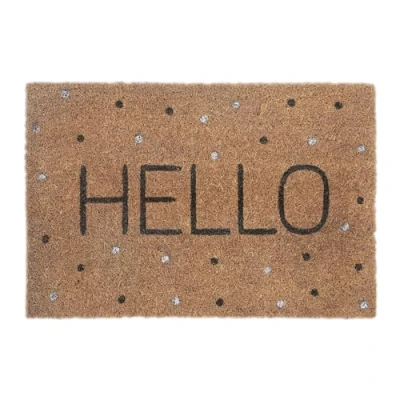 Immagine di Relaxdays Zerbino in Fibre di Cocco, con Scritta Hello, 40x60cm, Antiscivolo, per Interni e Esterni, a Pois, Colorato, PVC