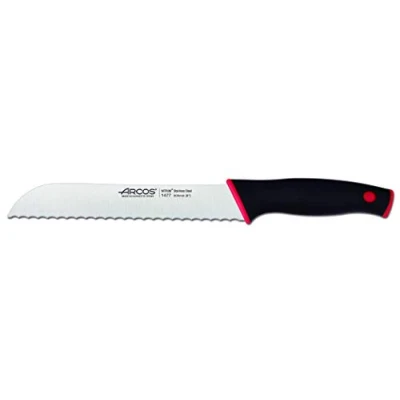 Immagine di Arcos Serie Duo Coltello Pane Lama Acciaio Inossidabile Nitrum 200 mm Manico Polipropilene Coperto da Elastomer Colore Nero e Rosso