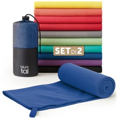 Immagine di Blumtal asciugamano microfibra 180x90 cm + 80x40 nel set palestra asciugatura rapida telo donna asciugamani da viaggio in blu