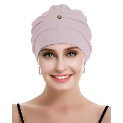 Immagine di osvyo copricapo da donna in cotone chemo con cancro e perdita di capelli, cappello cotone, leggero, confezione sigillata, Rosa pallido, Taglia unica