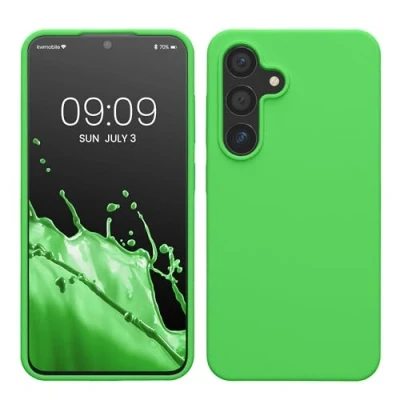 Immagine di kwmobile Cover per Samsung Galaxy S24 Custodia Back Case Caricatore Wireless Antiurto e Flessibile in Silicone TPU verde lime