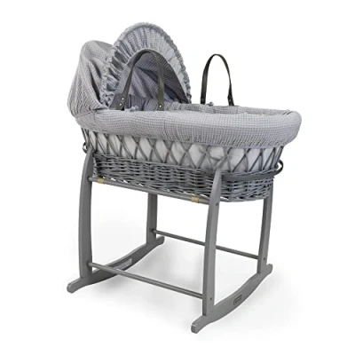 Immagine di Clair de Lune Culla in vimini grigio a nido d&#039;ape con supporto dondolo deluxe, 68 x 30 cm,