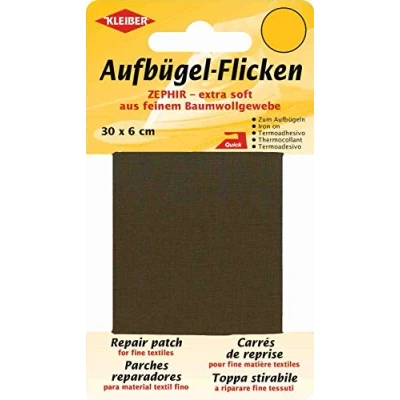 Immagine di Kleiber Nastro per riparazioni termoadesivo in Cotone Extra Morbido e Sottile 30 x 6 cm, Marrone Scuro