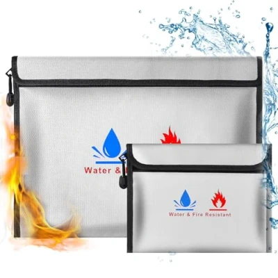 Immagine di Borsa per documenti ignifuga 38 x 28cm &amp; 23 17.5cm impermeabile e ignifuga, 2 pezzi, documenti, denaro, passaporto, file bancari contanti (grigio)