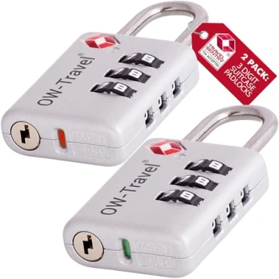 Immagine di OW Travel lucchetto combinazione Aprire Alert Indicatore TSA per Valigie e Bagagli. con armadietto, palestra. Serratura a Argento 2 pezzi