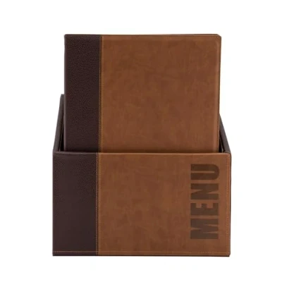 Immagine di SECURIT Set da 20 Porta Menu A4 Box Inclusa Linea Trendy Per Caffè, Ristoranti, Bar Similpelle Colore Marrone