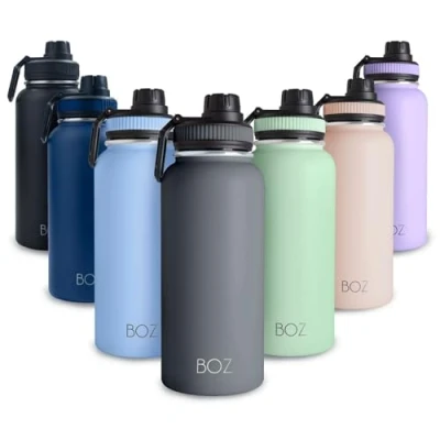 Immagine di BOZ Borraccia Termica 1 Litro in Acciaio Inossidabile a Doppia Parete (Grigio), Bottiglia per Bevande Fredde e Calde, Inox Priva di BPA, Thermos Senza Retrogusto Metallico