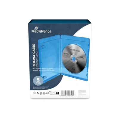 Immagine di Custodie Mediarange per cd, dvd e blu ray slim 11mm con tasca trasparente copertina, confezione da 5 pezzi