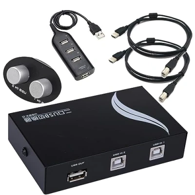 Immagine di switch USB, KVM USB 2.0, 2 ingressi, 1 uscite, migliorato con cavi 2.0 ad alta velocità, per stampante, mouse, tastiera, disco rigido e chiavetta