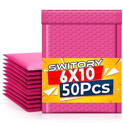 Immagine di Switory 50 pezzi A5 15,3 cm x 26,9 Poly Bubble Mailer Buste imbottite Foderato di bolla Teal autosigillante per imballaggio Rosa