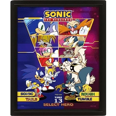 Immagine di Pyramid International poster 3D di Sonic the Hedgehog in (Select Your Fighter Design) lenticolare Wall Art e cornice nera 25 cm x 20 1,5 Merchandise ufficiale