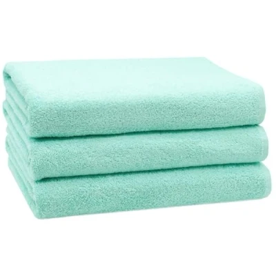 Immagine di ZOLLNER Set di 3 teli doccia 70x140 cm asciugamani assroebtni verde menta con gancetto lavabili a 95C cotone qualità d&#039;albergo