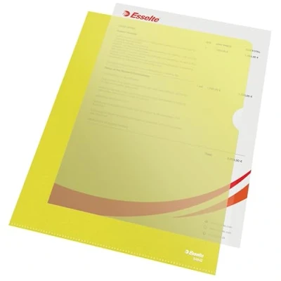 Immagine di Esselte Buste L Deluxe, in PPL Antiriflesso, per Archiviare e Conservare Documenti Formato A4, Confezione da 100 Gialle Trasparenti, 54842