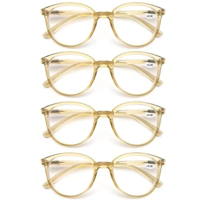 Immagine di Confezione da 4 Occhiali Lettura per Uomo Donna, Lente Trasparente Visione Chiara Montatura Leggera Moda Comodo Inclusa Tasca Gli
