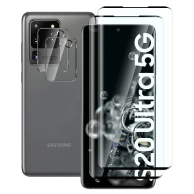 Immagine di FWang 2 Pezzi Vetro temperato compatibile con Samsung Galaxy S20 Ultra 5G,con Fotocamera Pellicola Protettiva,3D Full Coverage,Durezza 9H,Anti Graffio,Senza Bolle,HD Protettiva