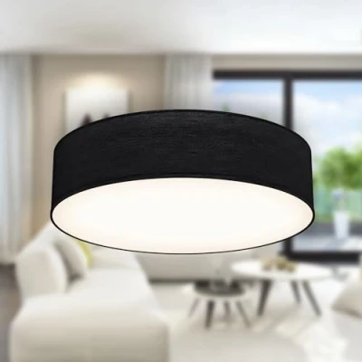 Immagine di B.K.Licht Plafoniera in tessuto nero, attacco per 2 lampadine E27 non incluse, Lampada da soffitto diametro 38cm, Lampadario moderno salotto o camera letto, IP20