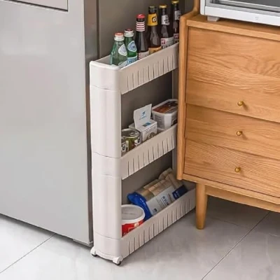 Immagine di BAKAJI Carrello Carrellino Slim Stretto Salvaspazio Cucina Bagno Ripostiglio con Ripiani e 4 Ruote, Scaffale Portaoggetti Multiuso rotelle (3 Ripiani)