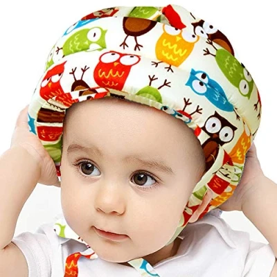 Immagine di IULONEE casco protettivo per bambino in cotone con protezione la testa, cappello bambini, regolabile (Gufo giallo)
