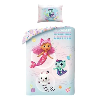 Immagine di Halantex Gabby&#039;s DOLLHOUSE Casa Bambole Sirenetta Benvenuti a Mermaid Landis Set letto per bambini 100 x 135 cm, 100% cotone Oeko Tex Multicolore