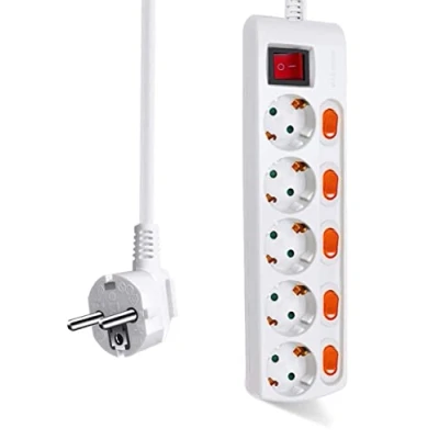 Immagine di EXTRASTAR Ciabatta con 5 prese + interruttori singoli, 1 interruttore principale, 3680 W, 250 V, 1,5 m, bianco, pz