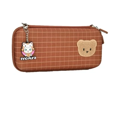 Immagine di Custodia Switch, Borsa innoAura Accessori 17 in 1 per Switch con da Trasporto, Protettiva Proteggi Schermo Astuccio(Borsa a Scacchi Marrone)