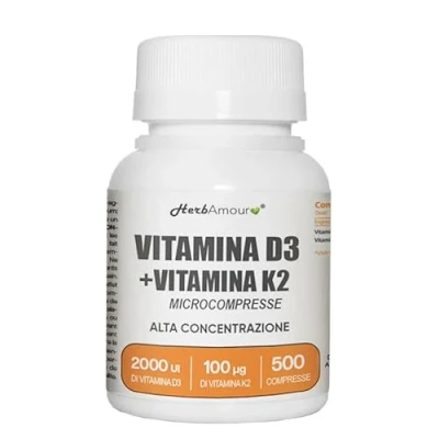 Immagine di Vitamina D3 K2 (Dura 1 anno e 4 mesi) 500 Micro Compresse Alto Dosaggio Assorbimento I Da 50 µg 2.000 U.I. + 100 Senza Glutine, Lattosio, Zuccheri Soia