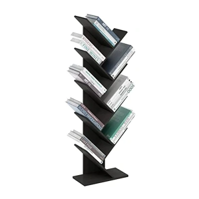 Immagine di Furinno Libreria a 9 Livelli con Albero da Pavimento, Legno ingegnerizzato, Espresso, Tier