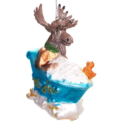 Immagine di Brubaker Alce in Vasca da Bagno con Anatra Quiche Palla di Natale Vetro Dipinto a Mano Divertente Cifre Decorazione Dell&#039;Albero 10 cm
