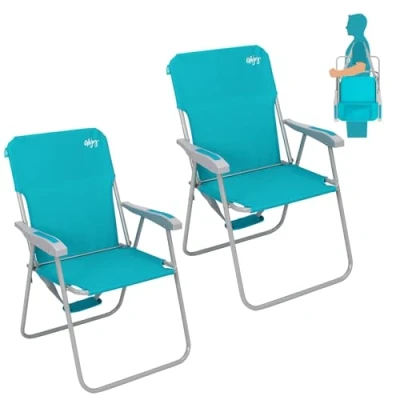 Immagine di #WEJOY Sedia da Spiaggia Pieghevole, Mare Leggera con Schienale Alto Portatile Tracolla, Spiaggina Campeggio Esterno Giardino Picnic Piscina, 1/2 Pezzi