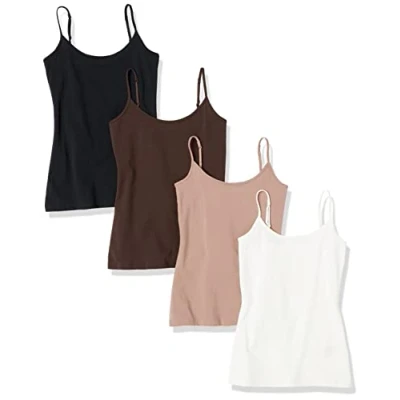 Immagine di Amazon Essentials Canottiera Aderente Donna, Pacco da 4, Bianco/caffè/Grigio Talpa Scuro/Nero, XL