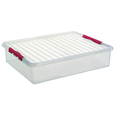 Immagine di Sunware Q Line 75600605 Contenitore per letto da 60 litri, 800 x 500 180 mm, trasparente/rosso