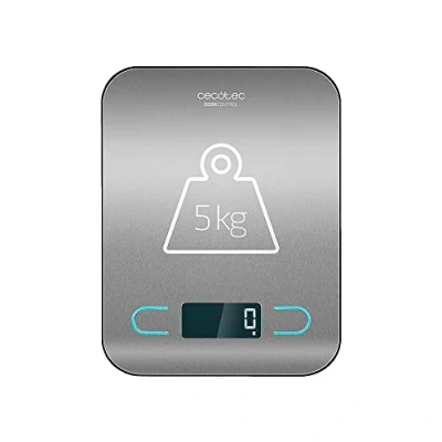 Immagine di Cecotec CookControl Bilancia da cucina digitale di alta precisione, piattaforma in acciaio inox, anti impronta, design ultrasottile, display LCD, capacità massima 5 kg, precisione 1 g