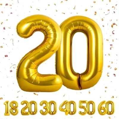 Immagine di Palloncini Compleanno 20 anni Oro 101 CM Palloncino Numero Gonfiabile in Foil Decorazioni di un uomo donna Vola con l&#039;Elio