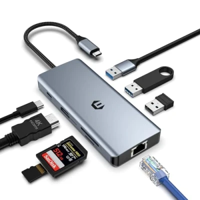 Immagine di OOTDAY Hub USB C, splitter 8 in 1, adattatore multiporta C per MacBook, Dual Display Docking Station con HDMI 4K, LAN RJ45, 2.0, 100 W PD, SD/TF, 2 3.0
