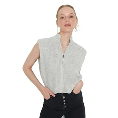 Immagine di Trendyol Maglione di Maglieria con Colletto in Piedi Base vestibilità Regolare, Grigio, S Donna