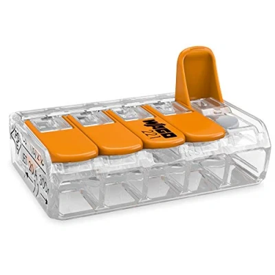 Immagine di Wago collegamento morsetto 5 conduttori Compact con leva di comando, 0,14 4 mmq, arancione, 221 415, confezione da 25 pezzi