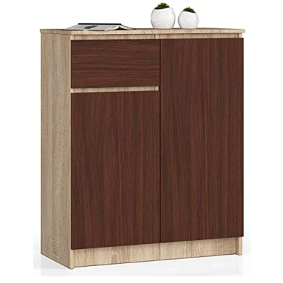 Immagine di AKORD Cassettiera K80 con 2 ante e 1 cassetto Mobiletti Ingresso Bagno Armadio Cameretta Comodino Design moderno L80 x H99 P40 cm, peso 34 kg Rovere Sonoma &amp; Wengé Frontale