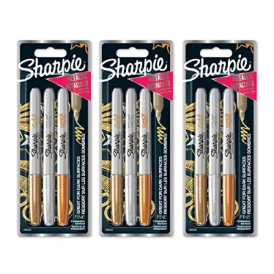 Immagine di Sharpie Pennarelli permanenti metallizzati, punta fine, confezione da 9, colori metallici assortiti, oro, argento, bronzo