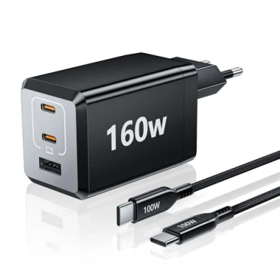 Immagine di HSSNS caricatore USB C da 140 W: rapido GaN a 3 porte con PPS, alimentatore di rete per MacBook Pro/Air, iPad, Samsung, Galaxy e iPhone serie 16/15