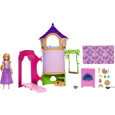 Immagine di Mattel Disney Princess Rapunzel&#039;s Tower Playset, bambola Rapunzel snodata e torre playset per giocare a 360, 6 aree gioco tanti accessori, Giocattolo Bambini 3+ Anni, HMV99