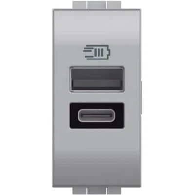 Immagine di Bticino NT4191AC Caricatore USB con due ingressi tipo a e C, da installare nella placca Livinglight, per ricaricare un dispositivo elettronico fino 15W o dispositivi assieme, 1 modulo, tech