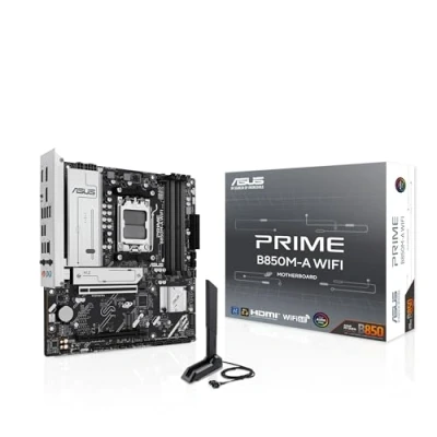 Immagine di ASUS PRIME B850M A WIFI, Scheda Madre AMD mATX, Slot DDR5, PCIe 5.0 Ready, 3 M.2, Wi Fi 6E, Ethernet Realtek 2.5Gb, DisplayPort, HDMI, USB C Anteriore da 5Gbps, BIOS FlashBack, Aura Sync