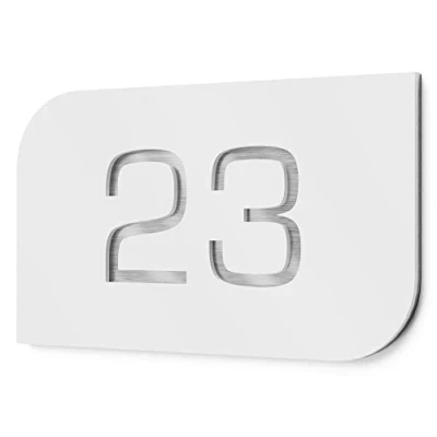 Immagine di Graviers Design Numero civico in acciaio inox V2A, 215 x 150 mm, colore bianco, resistente alle intemperie, antiruggine, prodotto Germania, personalizzabile