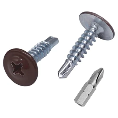 Immagine di Confezione da 70 viti autoperforanti verniciate 4,2 x 19 mm, testa capriata modificata Phillips, vite in lamiera, Wafer (70, marrone cioccolato RAL 8017)