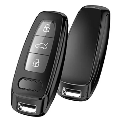 Immagine di OATSBASF Custodia per chiavi dell&#039;auto, adatta Audi A6L A6 A7 A8 Q7 Q8 E Tron 2019 2020 silicone TPU (nero)