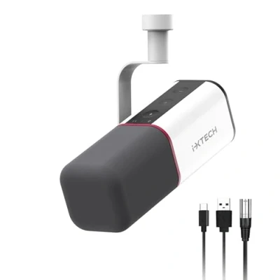 Immagine di IXTECH microfono dinamico cardioide con copertura per microfono, vocale USB XLR podcasting, streaming, registrazione, gioco e voice over (bianco)
