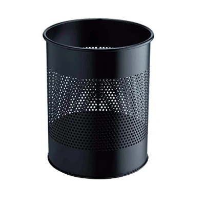 Immagine di Durable 331001 Cestino cilindrico in acciaio verniciato 15/P 165 mm, bordo decorativo traforato, capacità 15 litri, 315x260 nero
