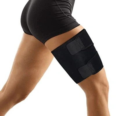 Immagine di supregear Supporto coscia Compressione, Manicotto di Compressione Regolabile in Neoprene Hamstring Quad Wrap e Antiscivolo per le Donne, gli Uomini i Muscoli Inguinali, Guadricipiti (Nero, L)
