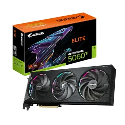 Immagine di Gigabyte AORUS GeForce RTX 5060 Ti ELITE 16G Scheda Grafica 16 GB GDDR7, 128 bit, PCI E 5.0, 2722 MHz Frequenza del core, 3 x DisplayPort, 1 HDMI, GV N506TAORUS 16GD