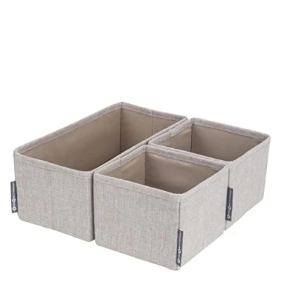 Immagine di Bigso Box of Sweden Scatole cassetti in set da 3 unità Organizer biancheria, due piccoli e uno grande Portaoggetti tessuto per conservazione di vestiti accessori grigio